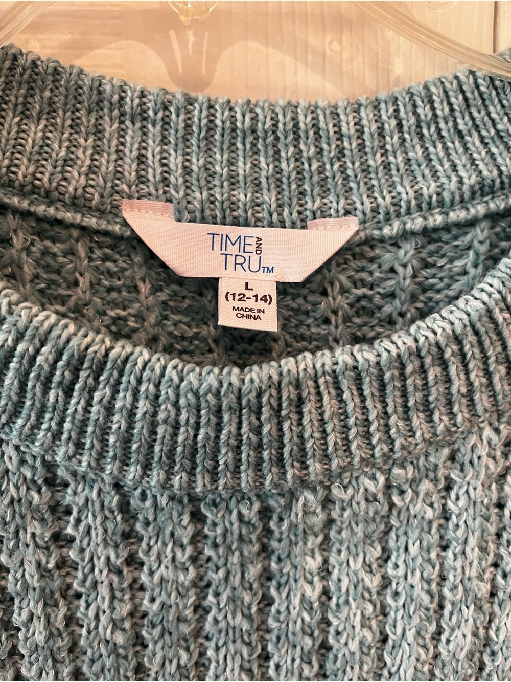 NWT Time and Tru Teal Crewneck Waffle-Knit Sweater - Picture 3 of 3
